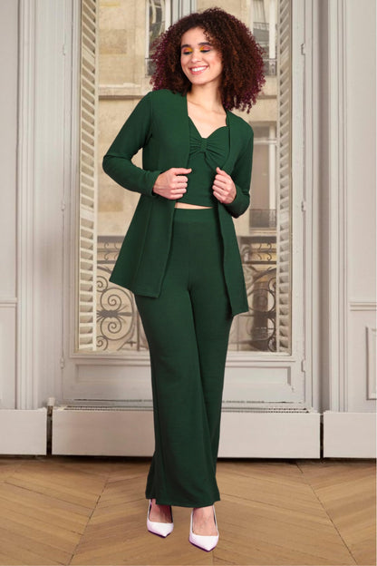 Popwings Casual 3 Pieces Co-Ords Set For Women | Women Shrug Top Trouser Set | Women Shrug Top And Trousers Set Summer Wear| 3 P