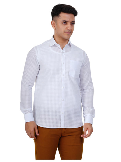 PRAKASAM COTTON Minister Cotton White Full Sleeve Shirt for Mens/White Regular Fit Full Sleeve Transparent with Self Design Shi