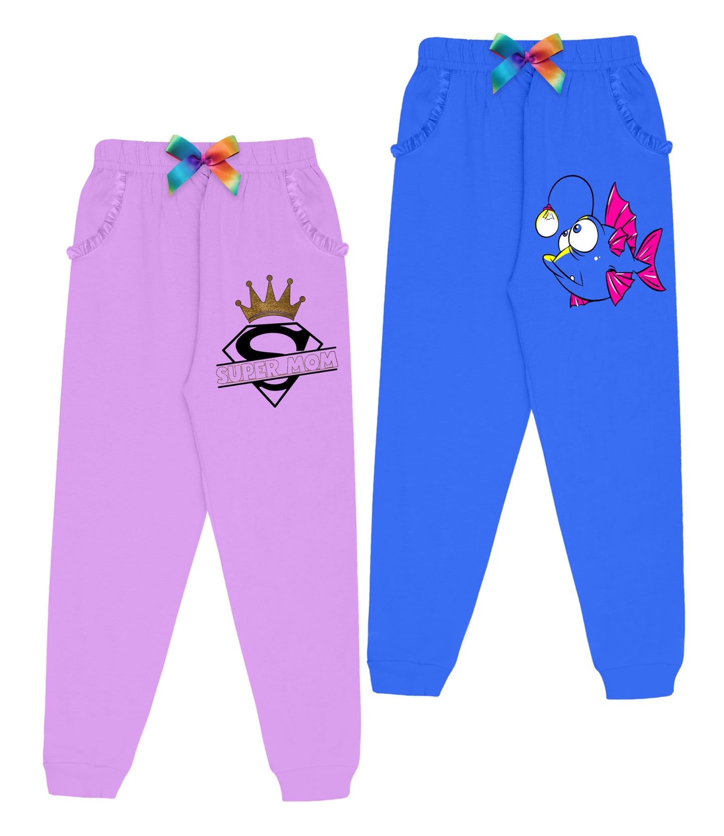 Kyda Kids Cotton Printed Regular Fit Track Pants For Girls (Pack Of 2)