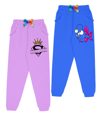 Kyda Kids Cotton Printed Regular Fit Track Pants For Girls (Pack Of 2)