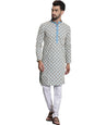 SOJANYA (Since 1958 Men's Cotton Blue Kurta with multi color embroidery and White Pyjama