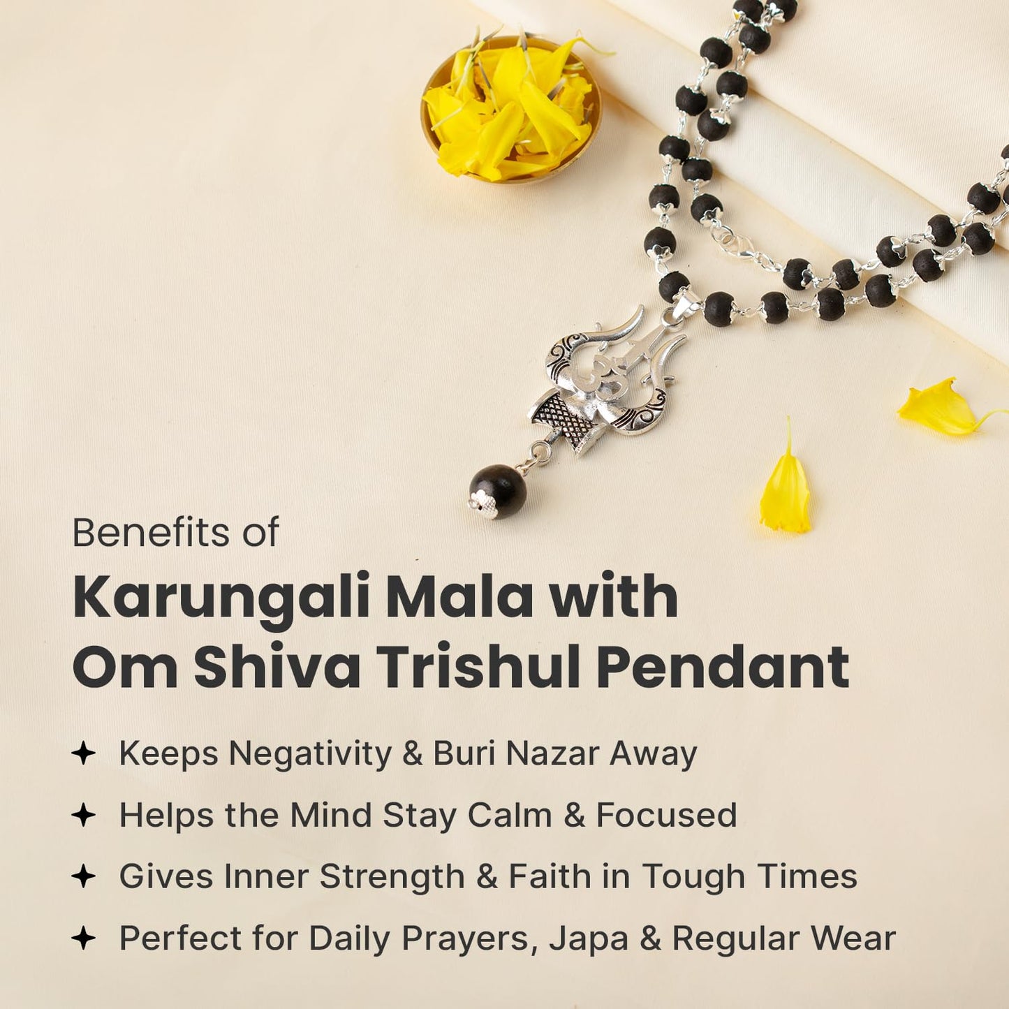 Astrotalk Karungali Malai with Om Shiv Trishul Pendant | Karungali Mala Original 54 Beads | Blessings of Lord Shiva & Murugan | Divine Mala for Protection, Peace & Strength | Gift for Man & Woman