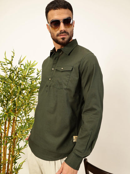 Thomas Scott Men Solid Cotton Linen Kurta Shirt (Ts1531)