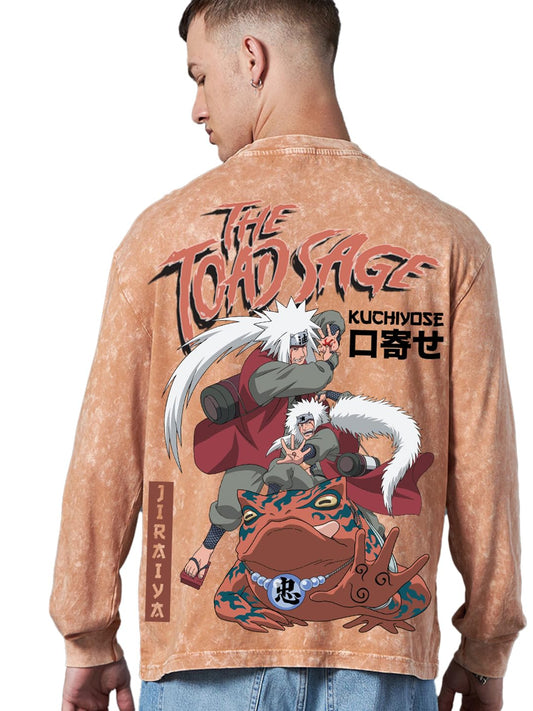 Bewakoof Official Naruto Merchandise Naruto Mens Graphic Print Oversized Fit Full Sleeve Round Neck Cotton Jersey Acid Wash T-S