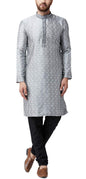 SOJANYA (Since 1958 Men's Grey Silk Self Printed Kurta & Churidar Pyjama Set Size XL