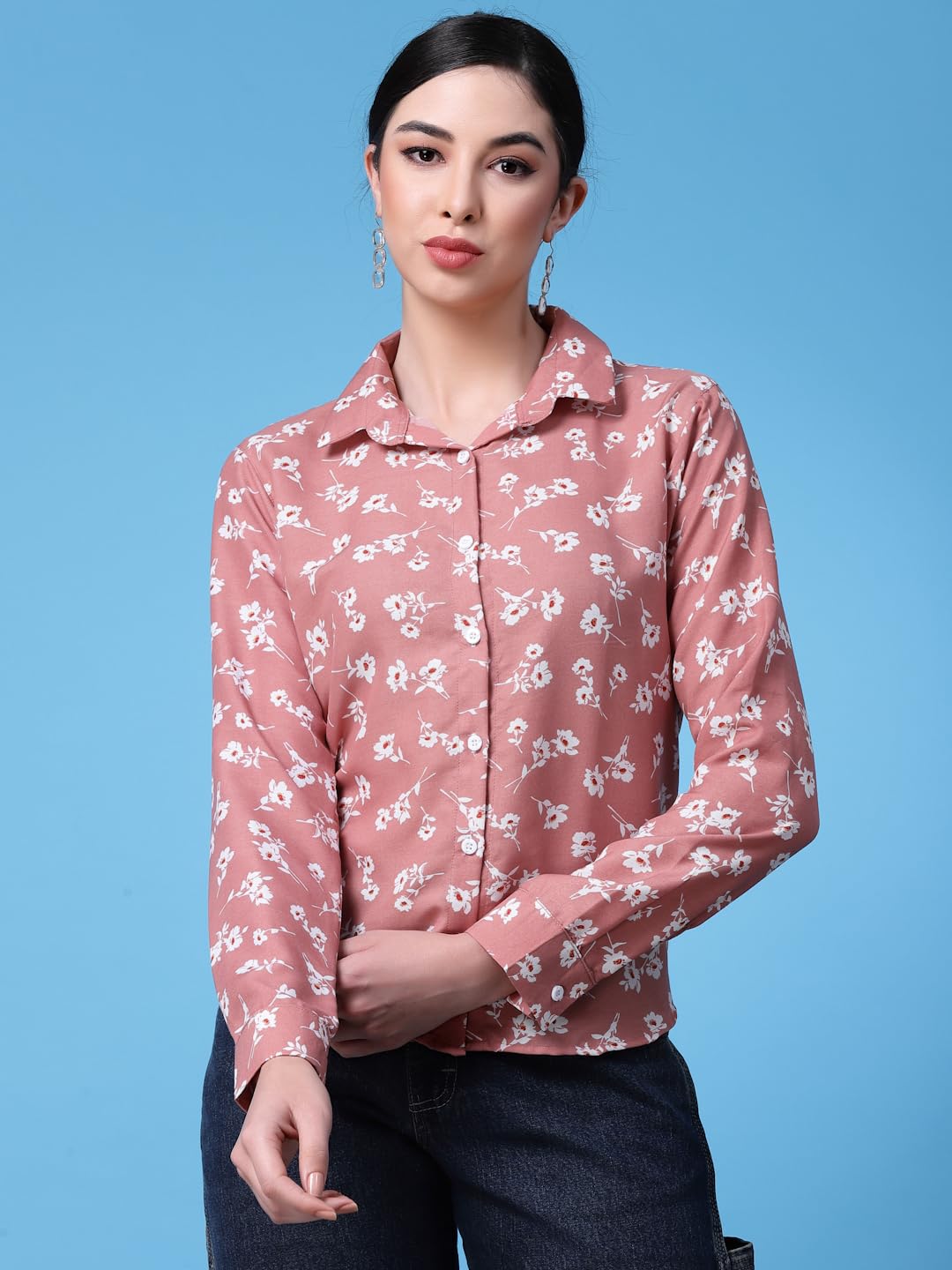 OOMPH! Shirts for Women, Floral Printed, Orange