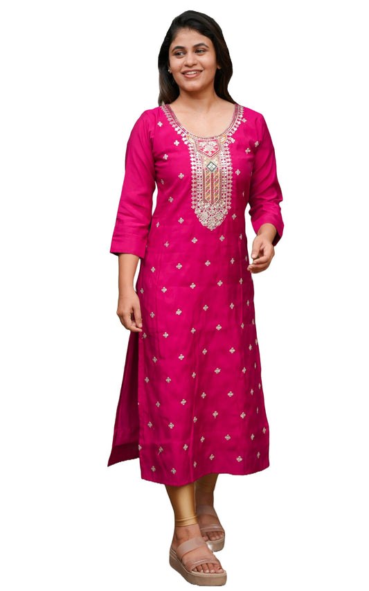 GoSriKi Women's Rayon Blend Straight Embroidered Kurta