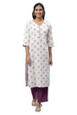 Aurelia Women's White Floral Printed Pure Cotton Straight Kurta