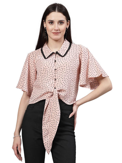 Style Quotient Women Nude and Black Polka Dot Polycrepe Tie Ups Top