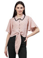 Style Quotient Women Nude and Black Polka Dot Polycrepe Tie Ups Top
