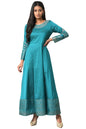 W Teal Embroidered Blend Maxi Dress For Women