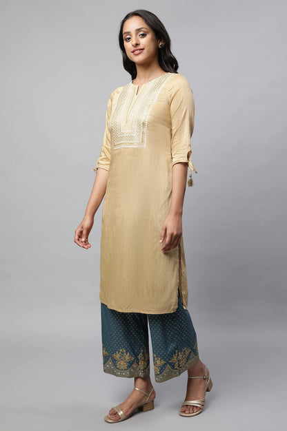 Golden Embroidered Ethnic Kurta