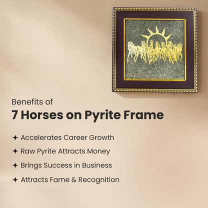 Astrotalk 7 Horses on Raw Pyrite Frame | Seven Horses Wall Decor Pyrite Stone Frame for Success & Fame | Vastu Items for Money Attraction | Wall Decor | Ideal Gift | 7.5x7.5 Inch | 1 Piece
