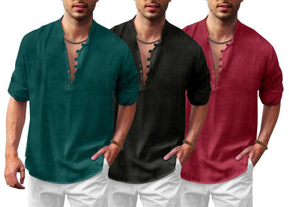 Finivo Fashion Combo Of MenS Solid Cotton Blend Straight Kurta Shirt Pack Of 3