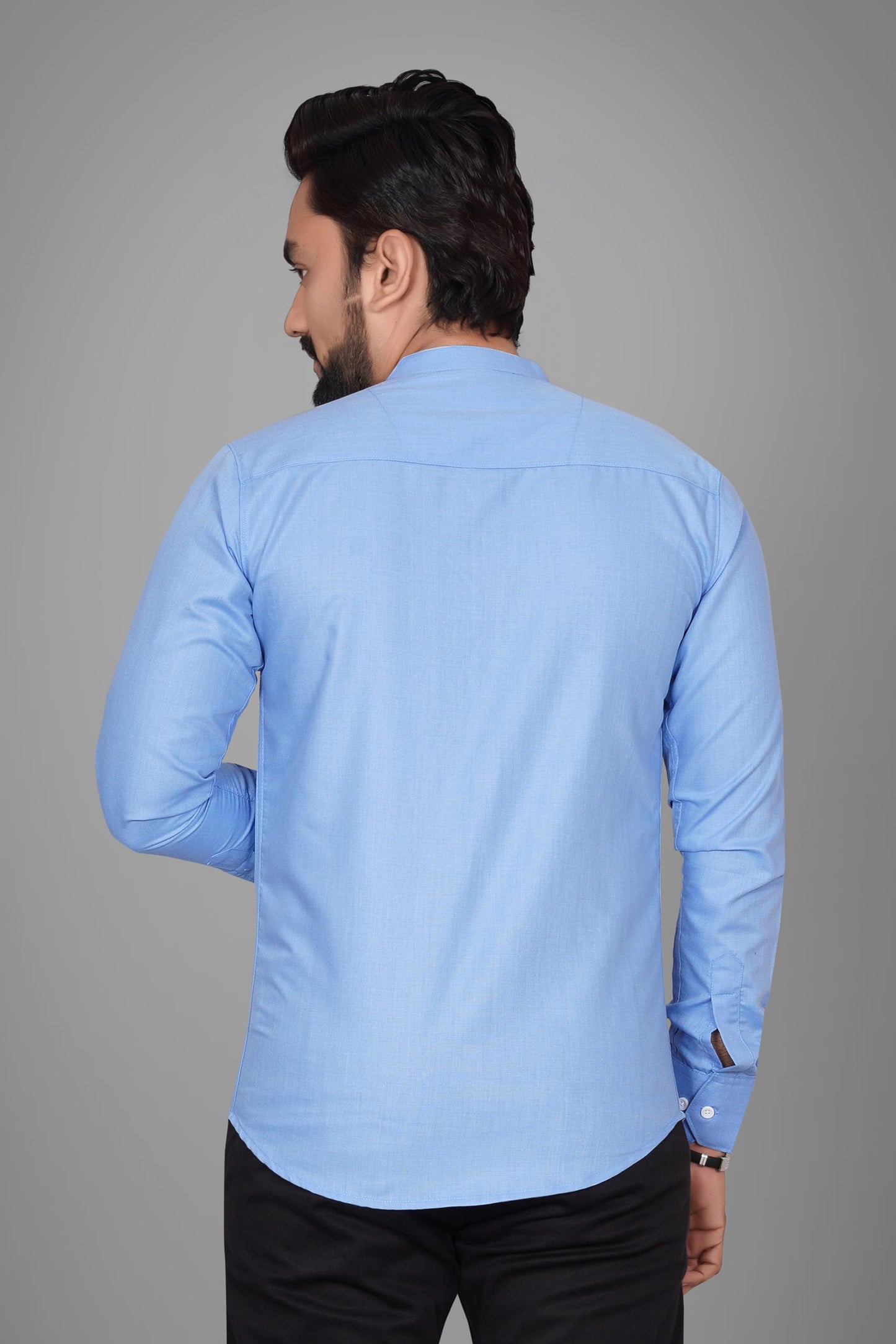 Besix MenS Cotton Solid Shirt With Mandarin Collared Full Sleeve Button Closure Curved Hem Straight Length And One Pocket | Mdr