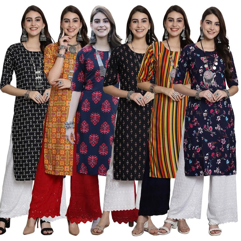 Tee Projekt Crepe Digital Printed Kurti For WomenS Ll Effortless Elegance Kurti (Pack Of 6)