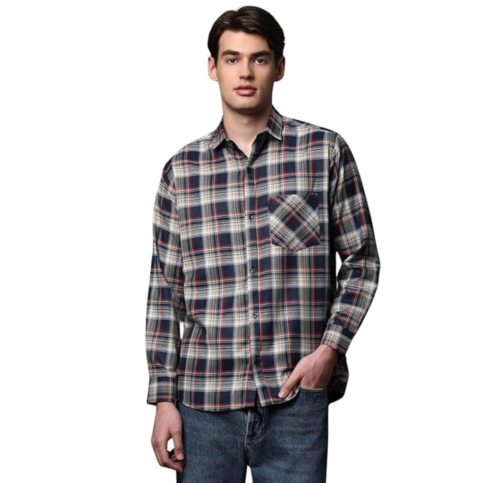 Brown Culture MenS Cotton Blend Checkered Shirt With Spread Collared Full Sleeves Standard Length And Button Down Closure Type|