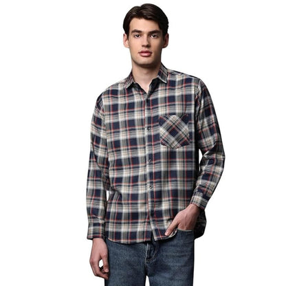 Brown Culture MenS Cotton Blend Checkered Shirt With Spread Collared Full Sleeves Standard Length And Button Down Closure Type|