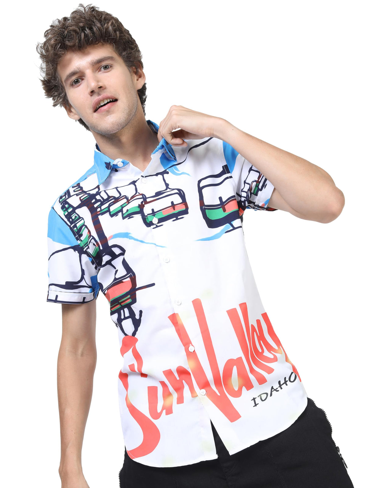 Ketch MenS Polyester Letter Print Slim Fit Shirt (Khsh000799_White/Blue M)