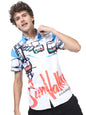 Ketch MenS Polyester Letter Print Slim Fit Shirt (Khsh000799_White/Blue M)