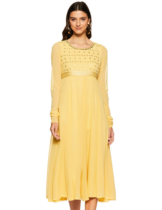 Aurelia Womens Round Neck Solid Embellished Kurta