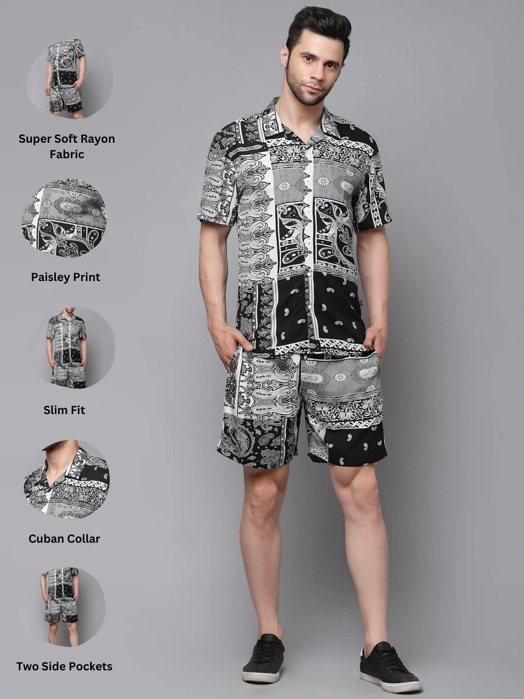 Rigo Printed Co-Ord Set For MenS | Casual Shirt & Shorts Night Suit Set | Lounge-Wear Nightdress Pajama Set For MenS | Night W