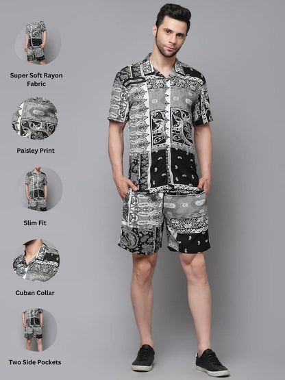 Rigo Printed Co-Ord Set For MenS | Casual Shirt & Shorts Night Suit Set | Lounge-Wear Nightdress Pajama Set For MenS | Night W