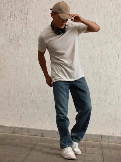 Hubberholme Men Blue Cotton Relaxed Fit Mid-Rise Solid Jeans