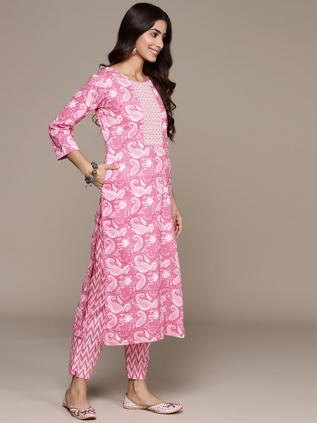 anubhutee Women's Pure Cotton Floral Printed Blue Kurta Suit Set with Trousers & Dupatta