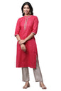 Aurelia WomenS Foil Straight Long Pink Cotton Kurta