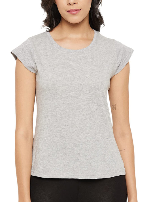 Clovia Womens Chic Basic Short Sleeve Sleep Top (LT0142P01_Grey_L)