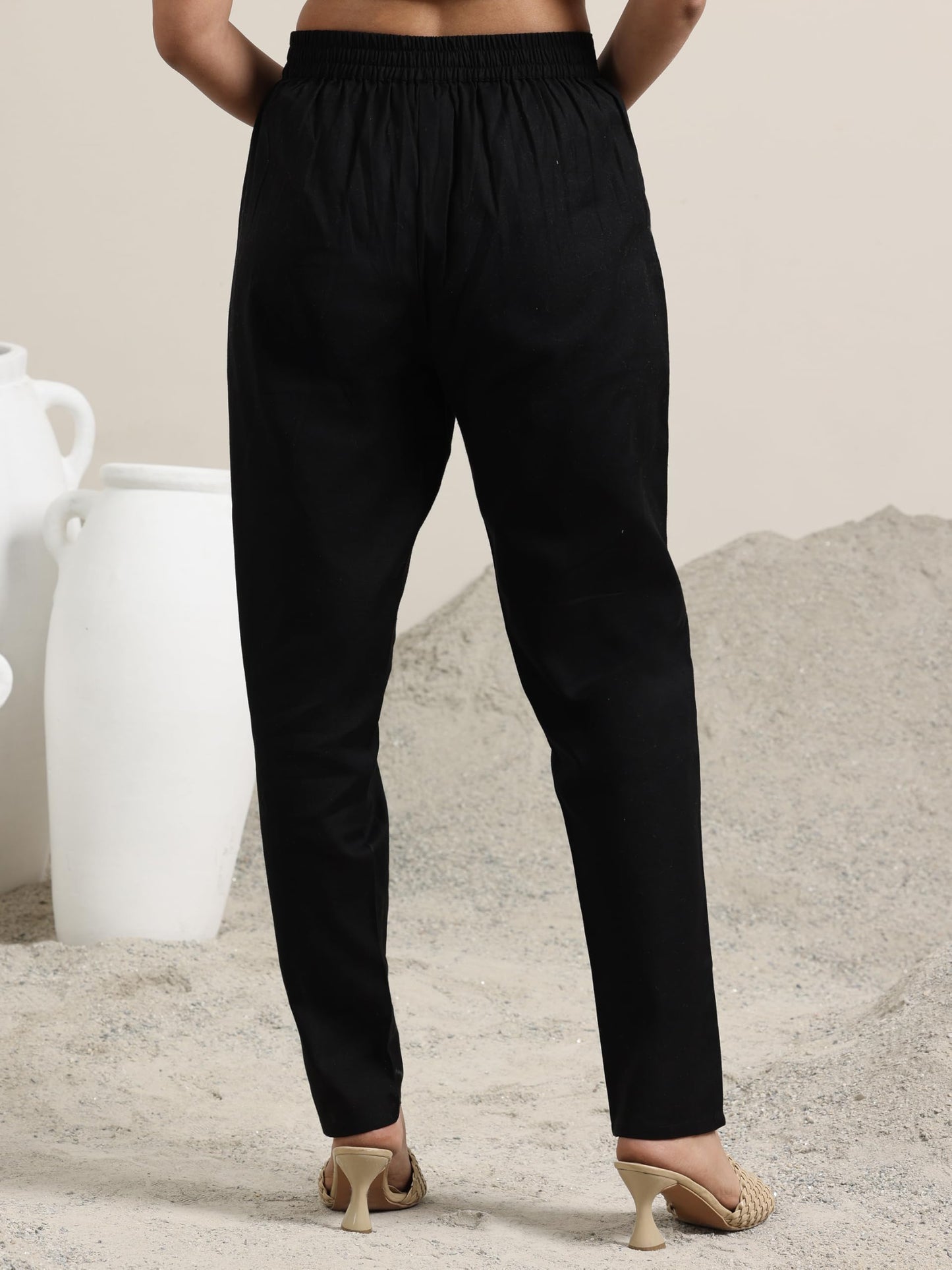 Libas Womens Solid Cotton Trousers For Women Black