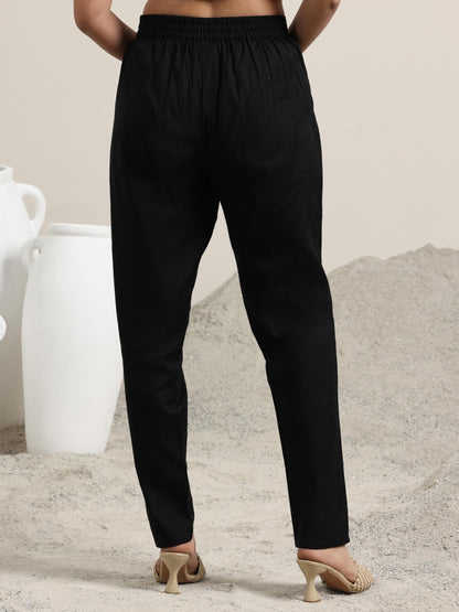 Libas Womens Solid Cotton Trousers For Women Black