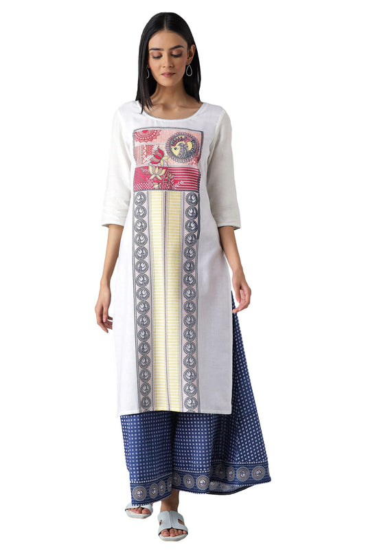 Aurelia Printed Round Neck Viscose Womens Calf Length Kurta (S22FEA12929A-P)