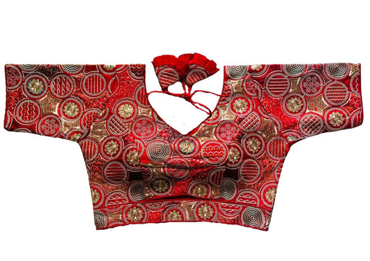 Vihu Fashion Womens Blouse Readymade Blouse Embroidery Multi Coding Gold Thread Blouses Handwork Red Color Readymade Saree Blou