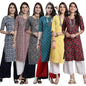 Pinkmint WomenS Crepe Kurti Round Neck Straight Kurti For Women Comfortable Kurti Regular Wear Kurti For WomenS (Pack Of 6)