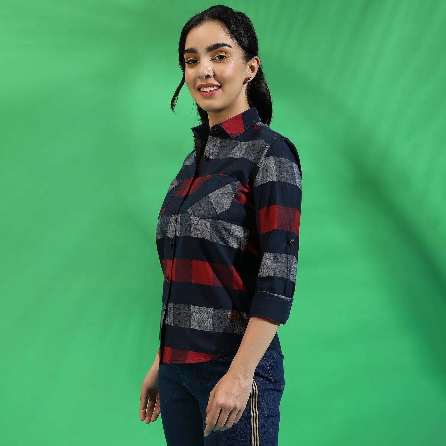 Campus Sutra Womens Multicoloured Checkered Button Up Regular Fit Shirt for Casual Wear | Spread Collar | Long Sleeves | Cotton
