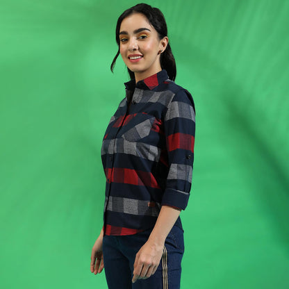 Campus Sutra Womens Multicoloured Checkered Button Up Regular Fit Shirt for Casual Wear | Spread Collar | Long Sleeves | Cotton