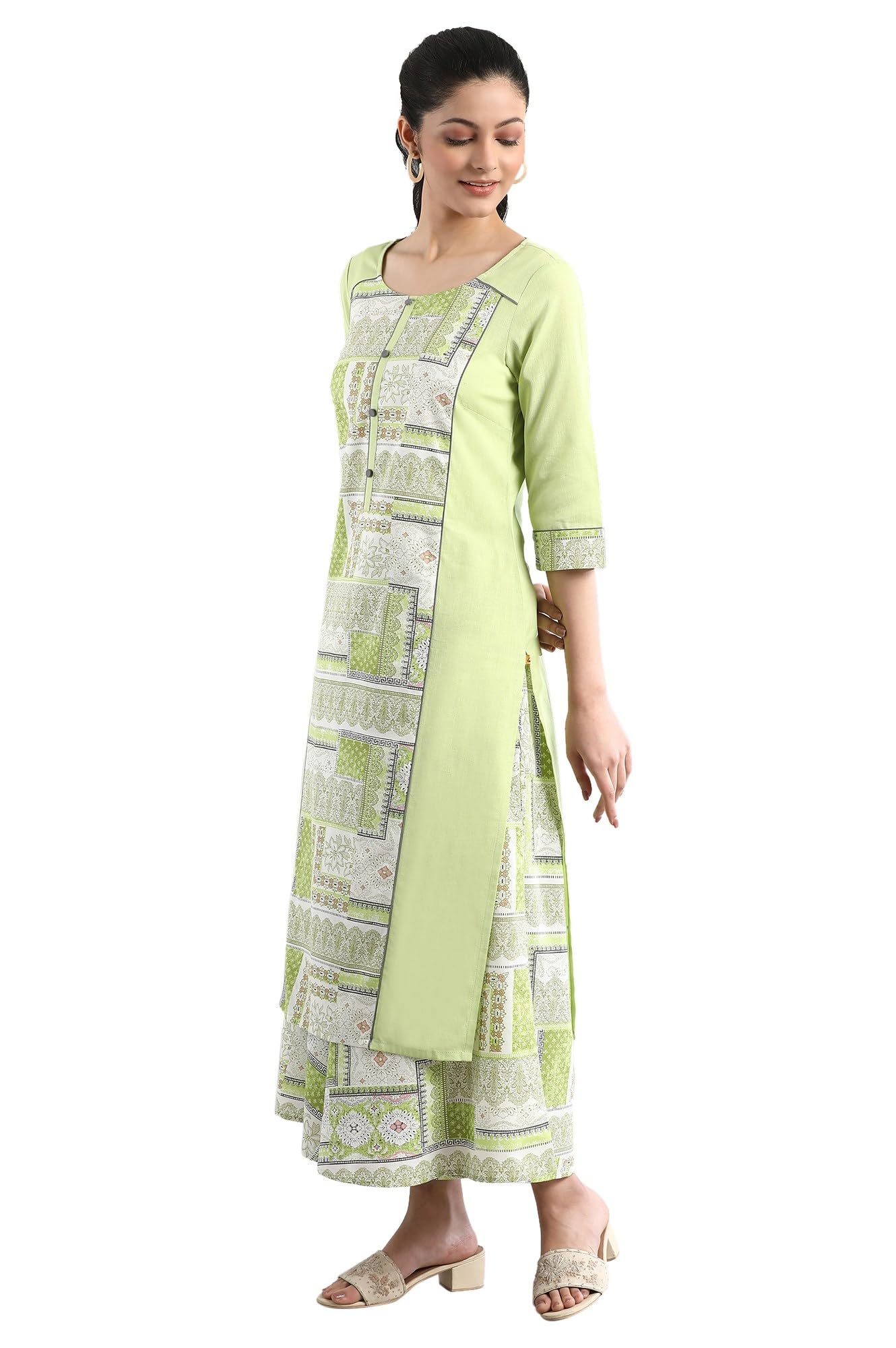 Aurelia Printed Round Neck Cotton Flax Womens Kurta Set (S21AU01502659-P)