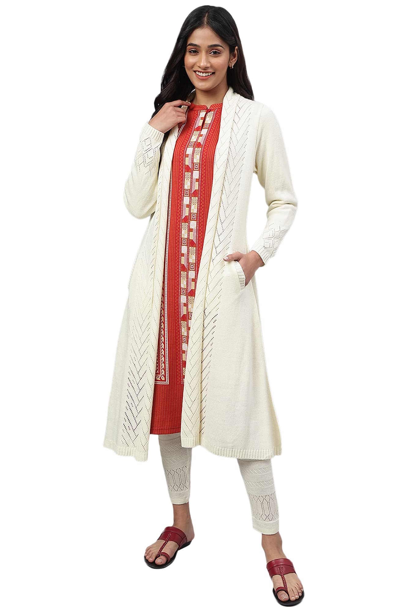 Aurelia Women's White Shawl Collar Front Open Cardigan (22NOA40076-603103_Light