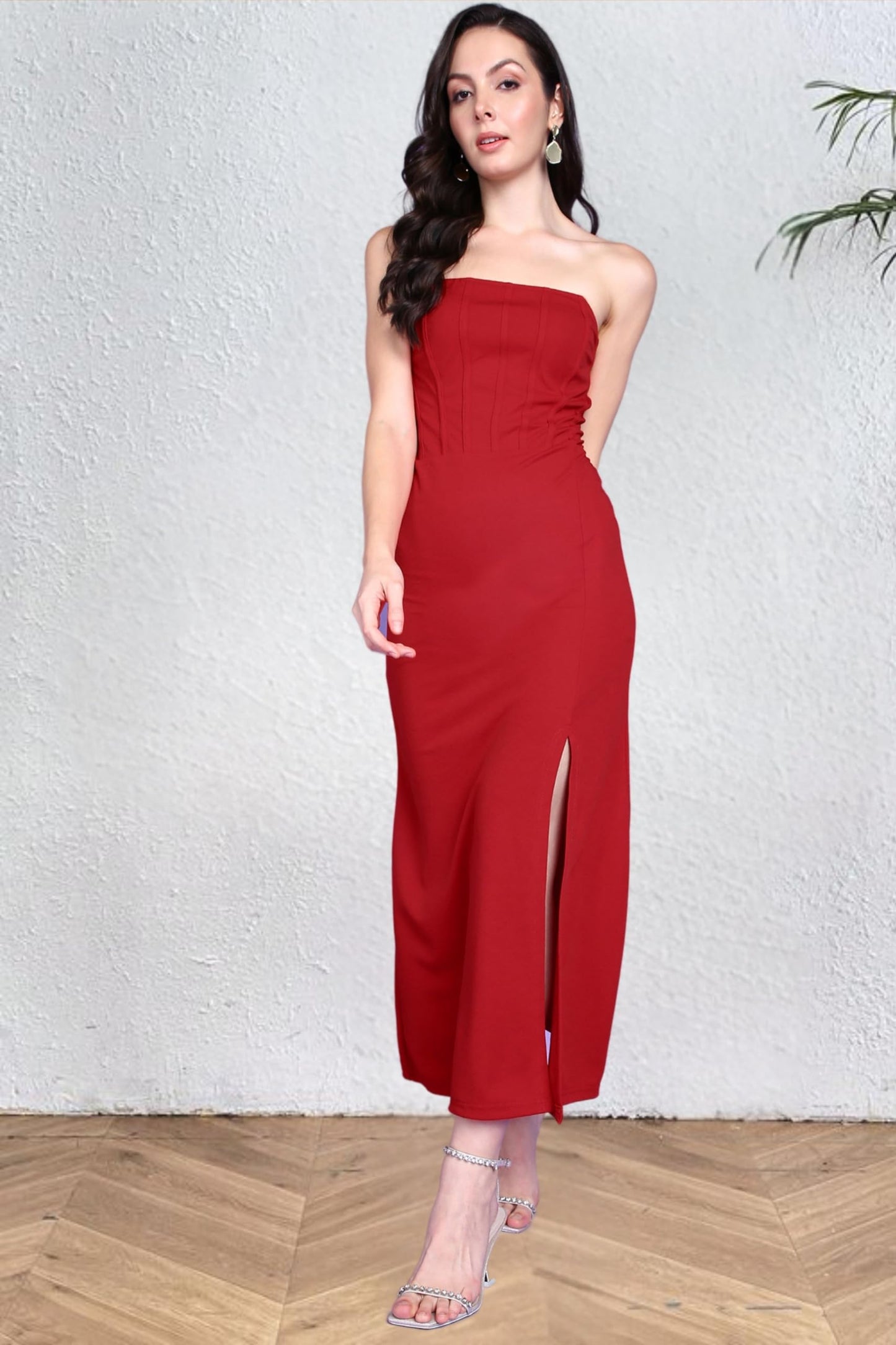 Popwings Casual Solid Sleeveless Slit Long Corset Dress For Women || Latest Stylish Western Summer Dresses For Women || Sleevele