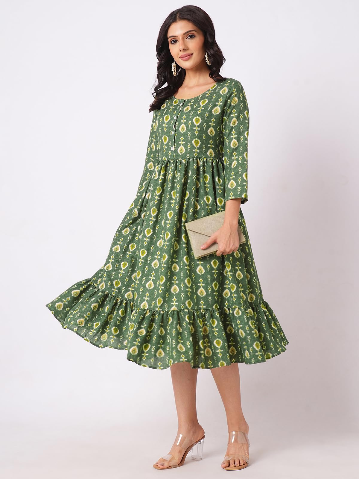 Selvia Western Dress For Women|Cotton Blend Dress For Women|Fit & Flare Dress|Foil Printed Dress For Women|One Piece Dress For W