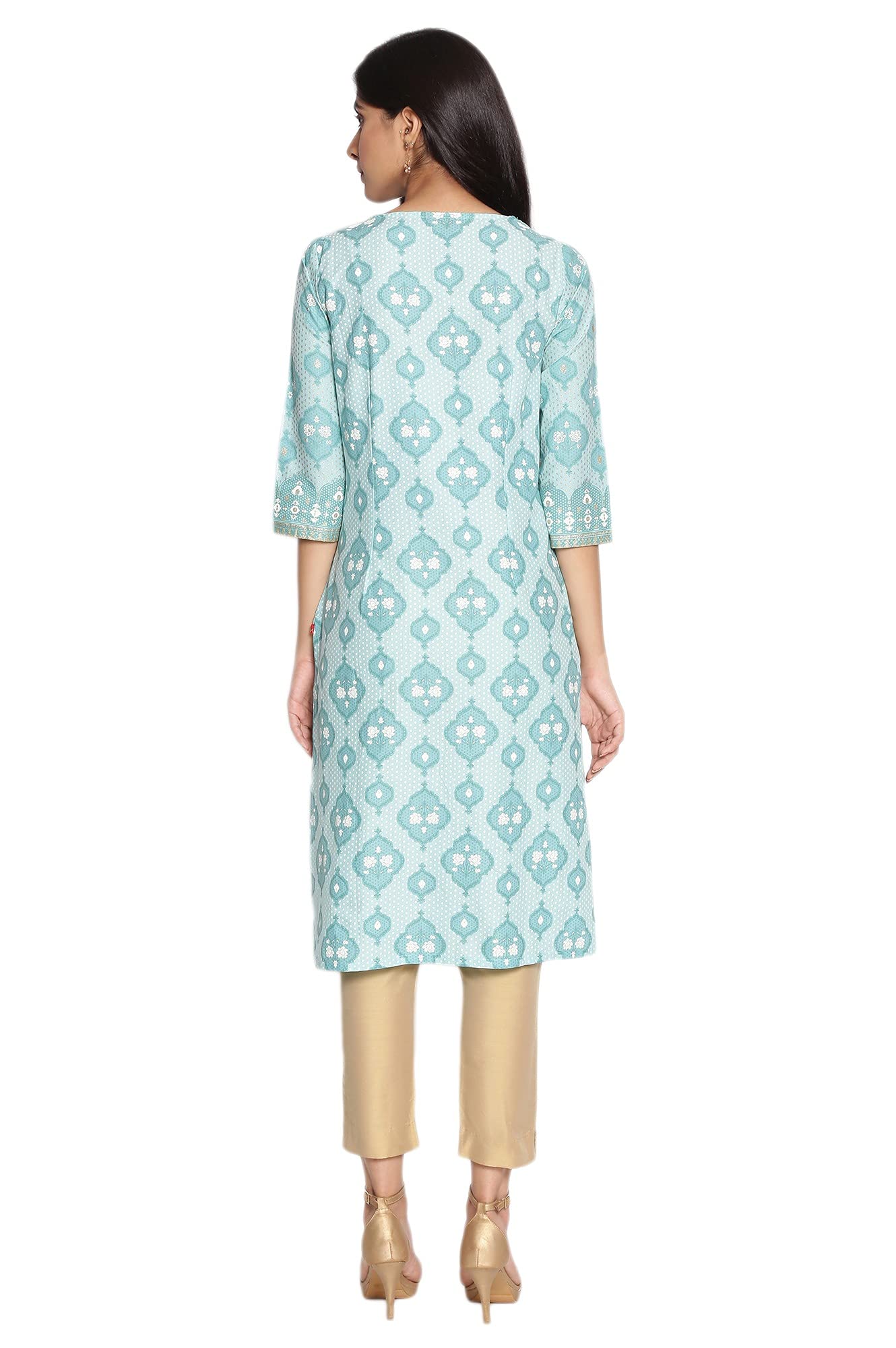 W for Woman Women's Cotton Straight Fit Zari Embroidered A-Line Straight Kurta