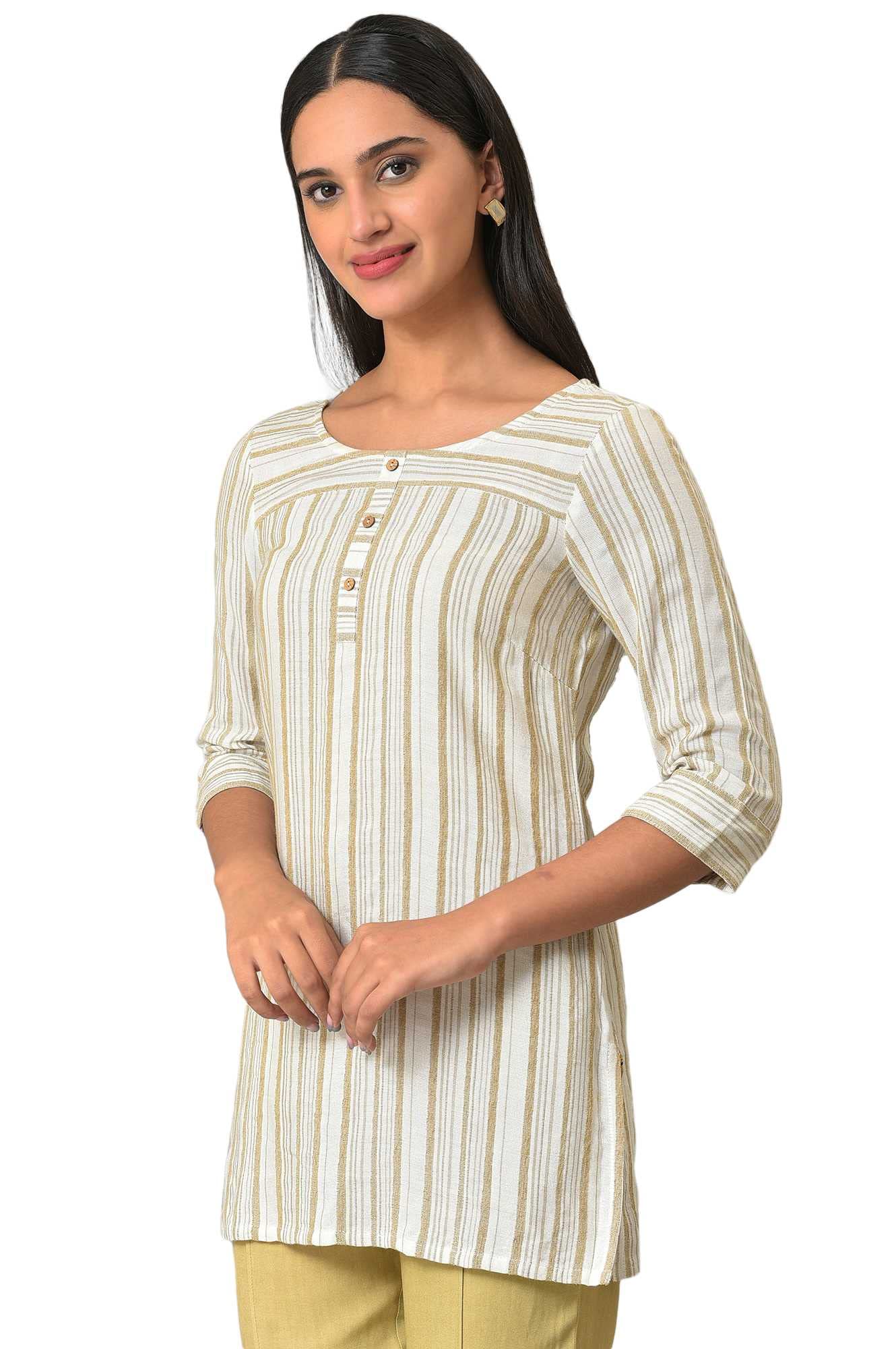 Aurelia Women's Rayon Regular Beige Yarn-Dyed Kurti