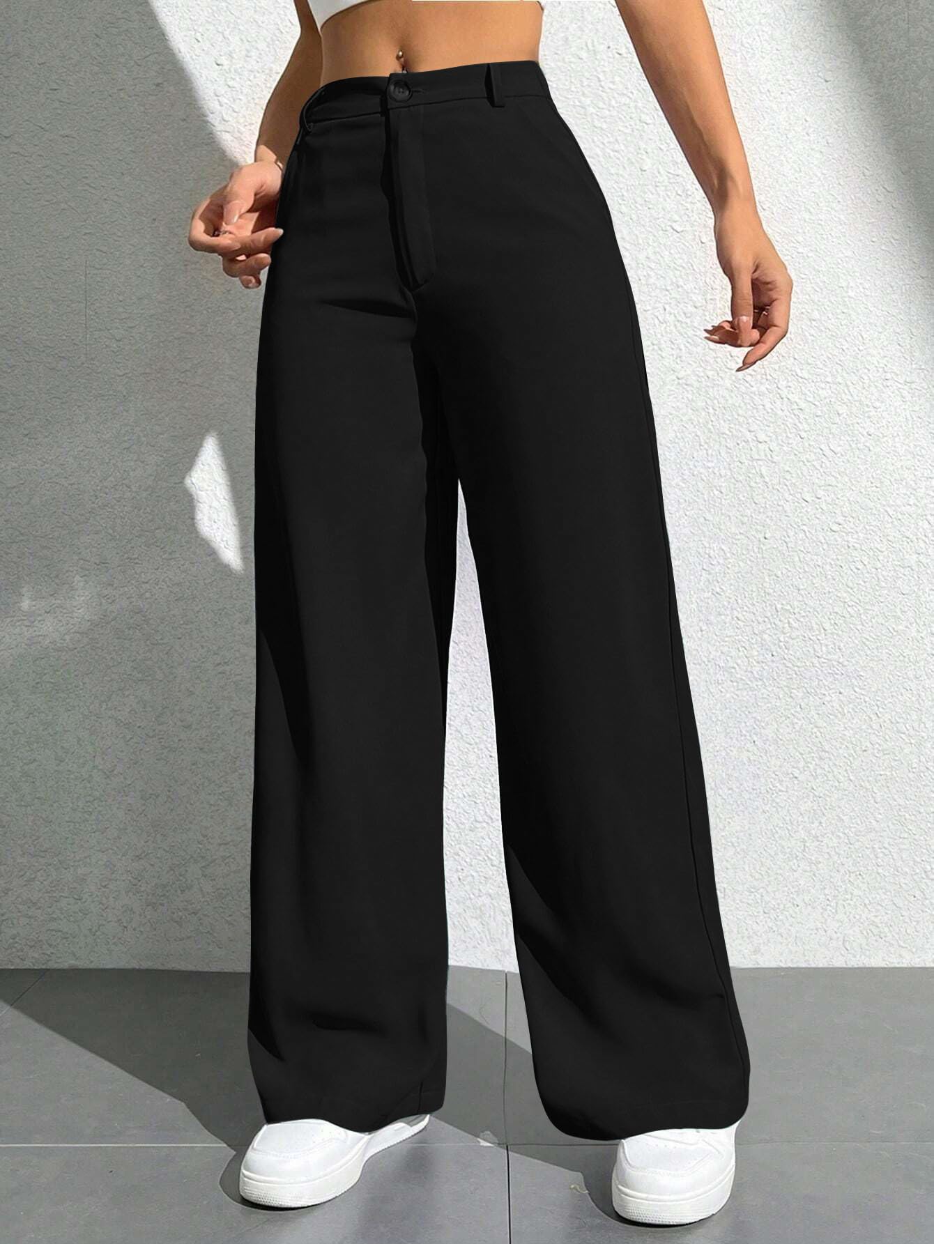 Toochki Trousers for Women | Womens High-Waisted Pant | Trouser | Korean Style | Bottom Black