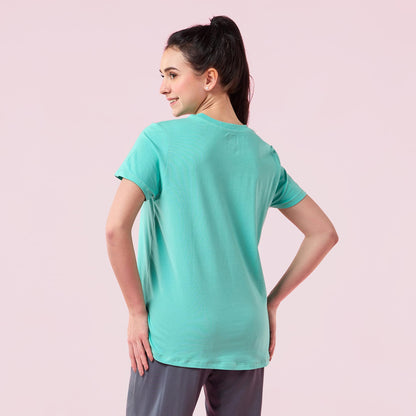 Enamor Womens Striped Relaxed Fit T-Shirt (E3S5_Pool Sea Blue Strips