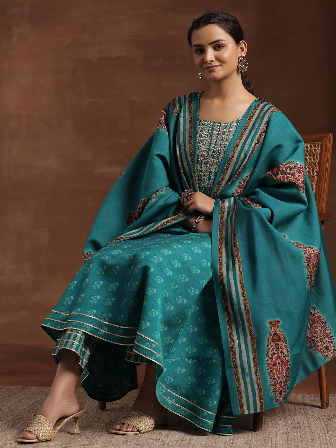 Libas Blue Silk Blend Printed Kurta Sets For Women
