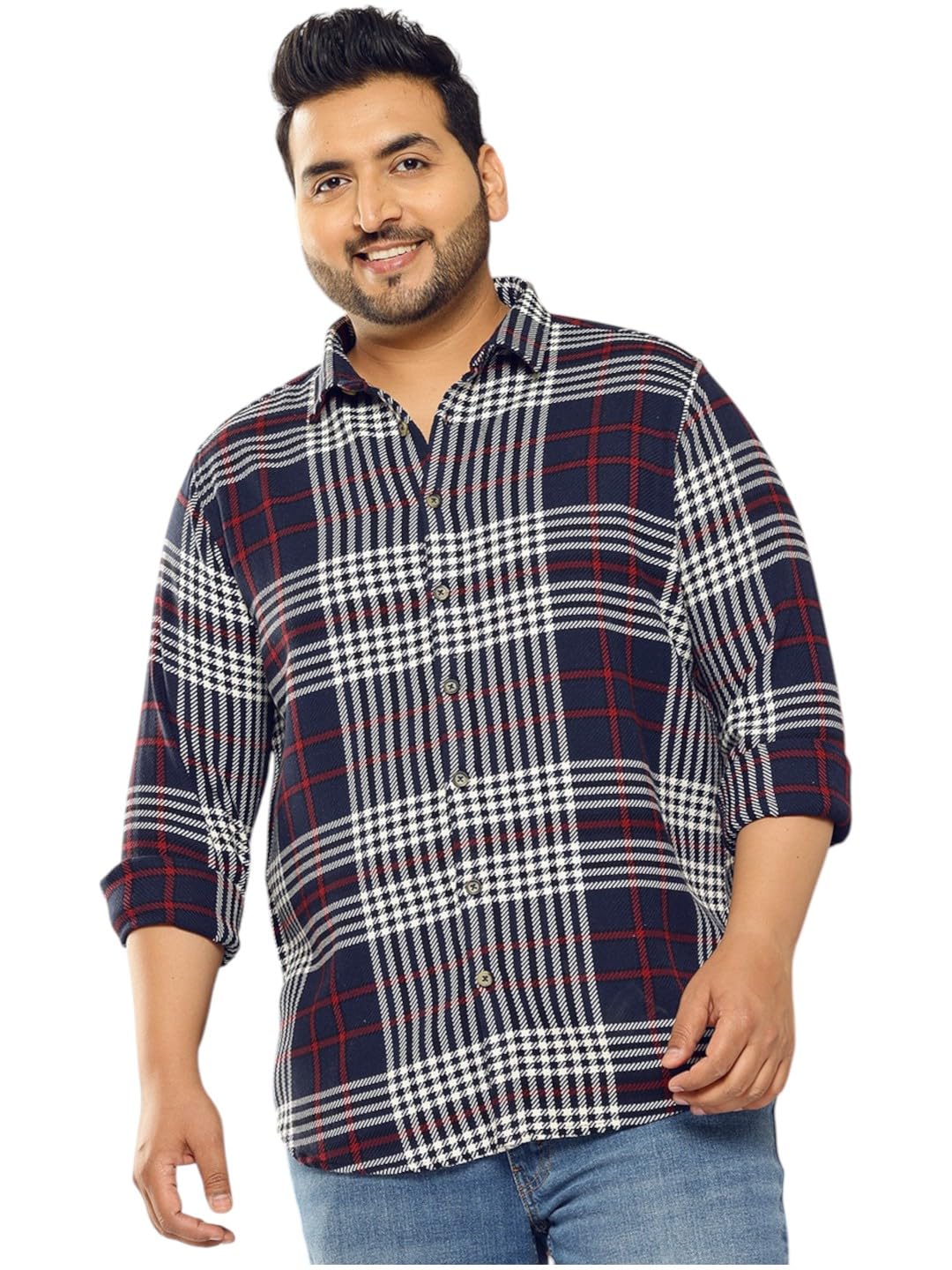 Thomas Scott | Mens | Checks Printed | Plus Size | Regular Fit | Knitted | 100% Cotton | Long Sleeve | Shirts for Men (TS1741_N