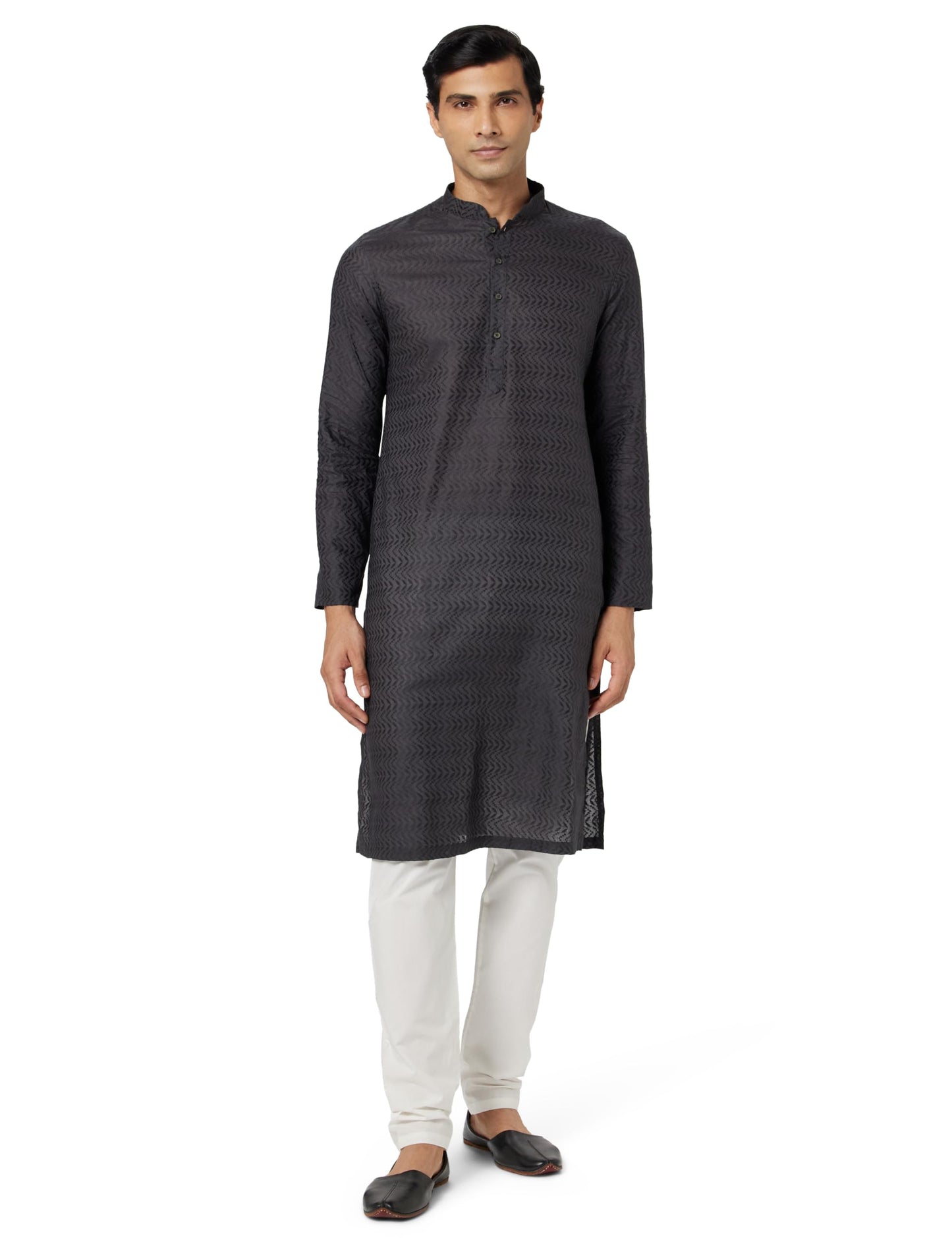 Manyavar Grey Cotton Solid Casual Kurta Set For Men