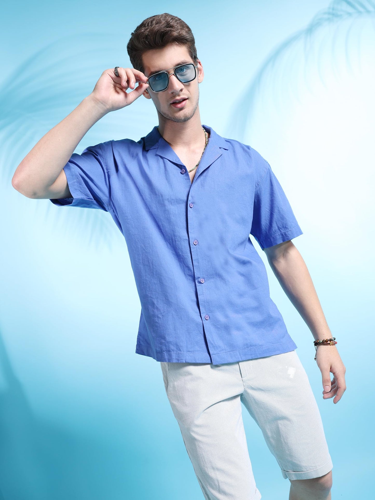 The Indian Garage Co Men Purple Solid Relaxed Fit Linen Casual Shirt